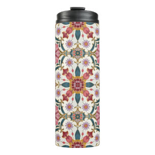 Termo Patrón Floral Boho en Rojo, Rosa y Turquesa