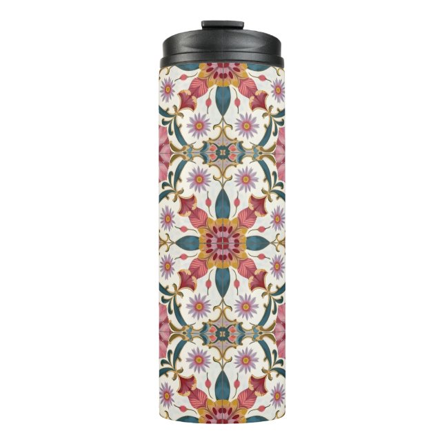 Termo Patrón Floral Boho en Rojo, Rosa y Turquesa (Anverso)