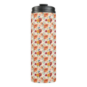 Termo Patrón floral Boho vintage y plumas