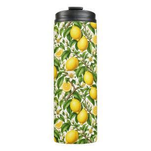 Termo Patrón floral botánico de limón vintage