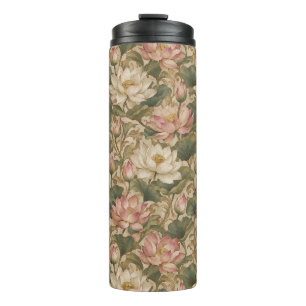 Termo Patrón floral botánico de loto de agua vintage