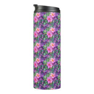 Termo Patrón floral botánico morado y rosa