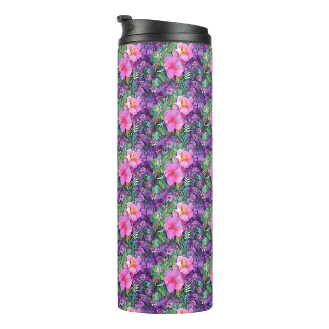 Termo Patrón floral botánico morado y rosa (Rotado hacia la derecha)