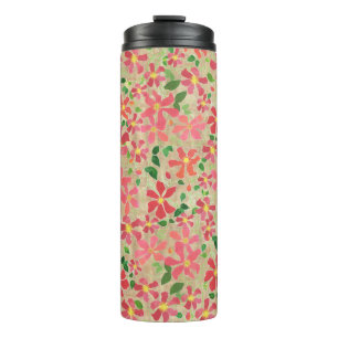 Termo Patrón floral clematis rosa, rojo, Naranja en taúp