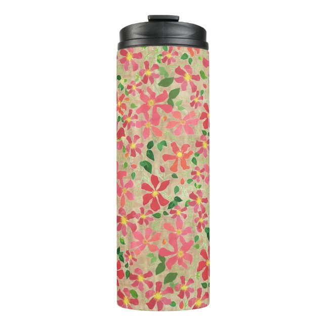 Termo Patrón floral clematis rosa, rojo, Naranja en taúp (Anverso)