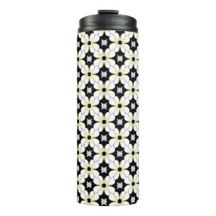 Termo Patrón floral con flor blanca y amarilla