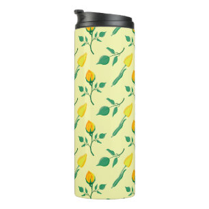 Termo Patrón floral con flores amarillas de rosa y tulip
