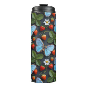 Termo Patrón floral con mariposas Morpho azules