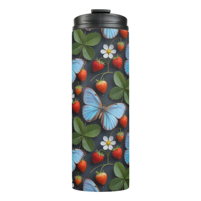 Termo Patrón floral con mariposas Morpho azules (Anverso)