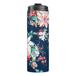 Termo Patrón floral con rosas y flores pequeñas con v