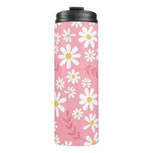 Termo Patrón floral continuo de margaritas rosadas y bla