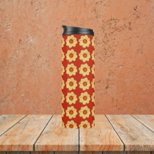 Termo Patrón floral Dahlia amarillo en rojo