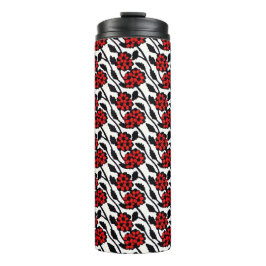 Termo Patrón floral de bonito en rojo, negro y blanco