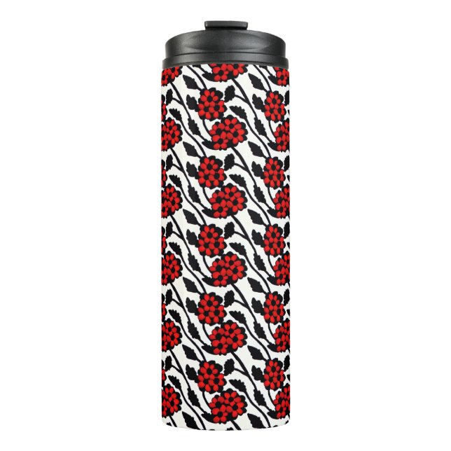 Termo Patrón floral de bonito en rojo, negro y blanco (Anverso)