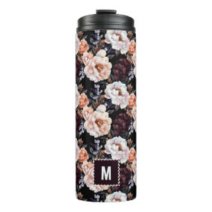 Termo Patrón floral de Borgoña Peonies Inicial