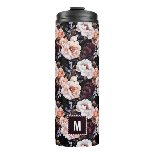 Termo Patrón floral de Borgoña Peonies | Inicial (Anverso)