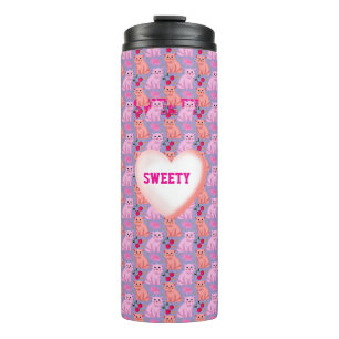 Termo Patrón Floral de Cereza de Gato Lindo Personalizad