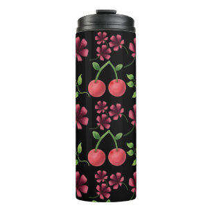 Termo Patrón floral de cereza roja