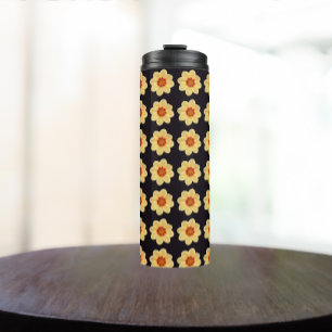 Termo Patrón floral de Dahlia amarillo en negro