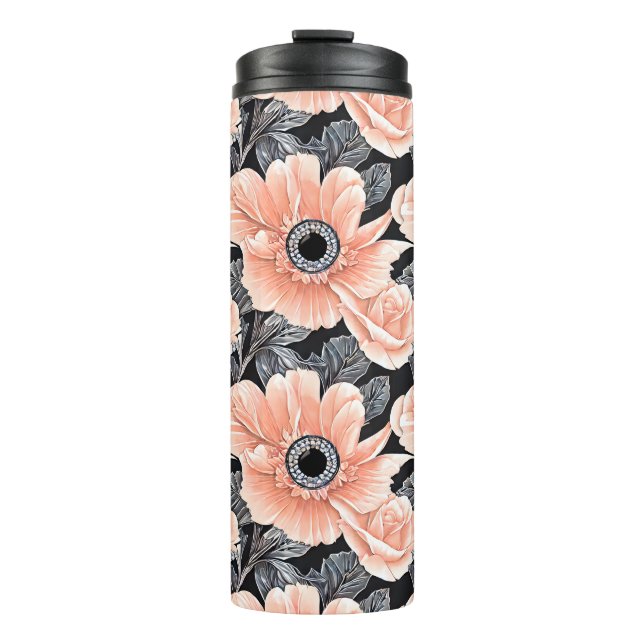 Termo Patrón floral de duraznos de luz botánica (Anverso)