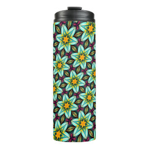 Termo Patrón floral de estrellas verdes