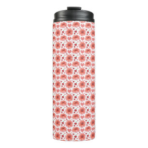 Termo Patrón floral de flor de cerezo con corazones