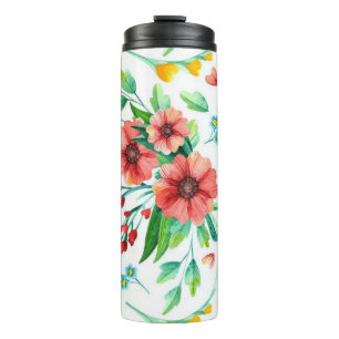 Termo Patrón floral de flores rosadas pintadas a mano-23