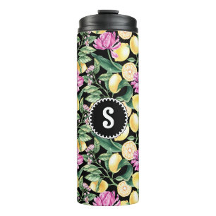 Termo Patrón floral de lemones y tulipanes Monograma d