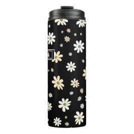 Termo Patrón floral de margarita retro Boho negro person