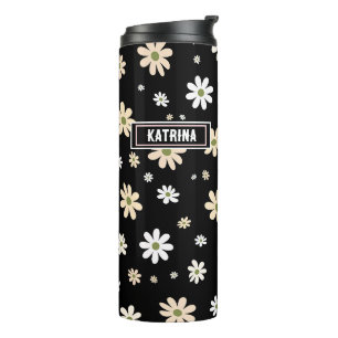 Termo Patrón floral de margarita retro Boho negro person