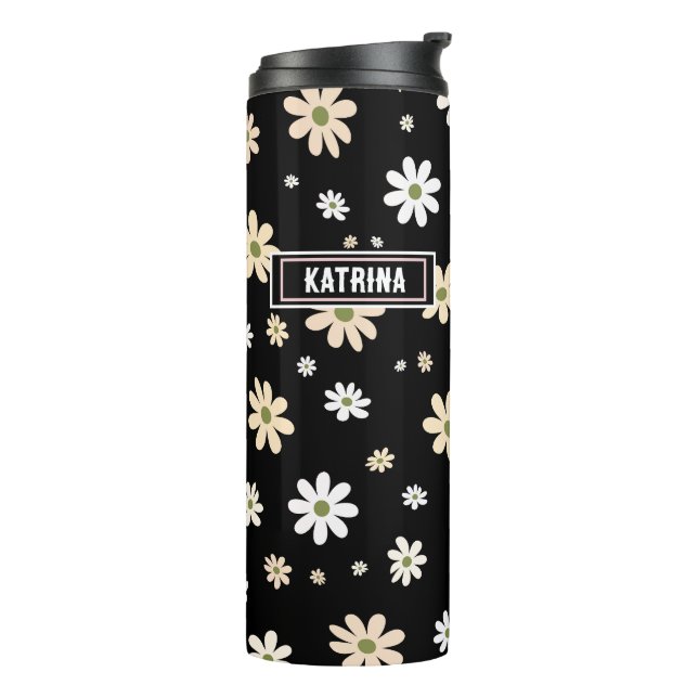 Termo Patrón floral de margarita retro Boho negro person (Rotado hacia la izquierda)