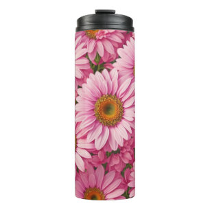 Termo Patrón floral de margaritas rosa retro