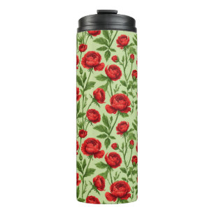 Termo Patrón floral de ranúnculo rojo vibrante