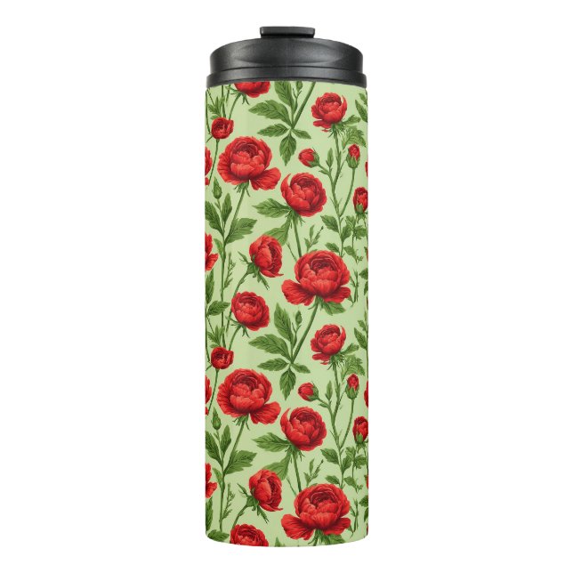 Termo Patrón floral de ranúnculo rojo vibrante (Anverso)