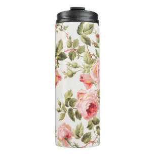 Termo Patrón floral de rosas rosadas vintage