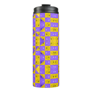 Termo Patrón floral de tablero de ajedrez moderno púrpur