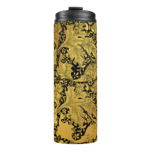 Termo Patrón floral dorado Flor oriental