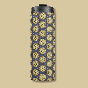 Termo Patrón floral dorado y azul y lágrima