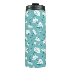 Termo Patrón floral elegante - Botánico Verde azulado y