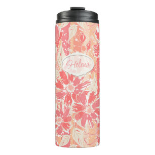 Termo Patrón floral en tonos de melocotón de moda