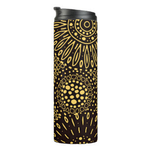 Termo Patrón floral étnico negro y dorado vintage