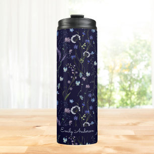 Termo Patrón Floral Flor Silvestre Bonito Púrpura Azul