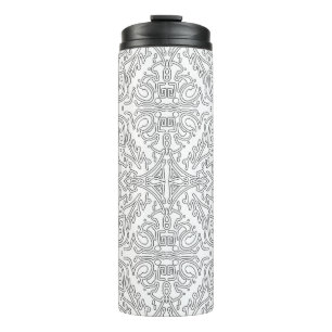 Termo Patrón floral gris minimalista