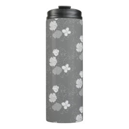 Termo Patrón floral gris y blanco moderno
