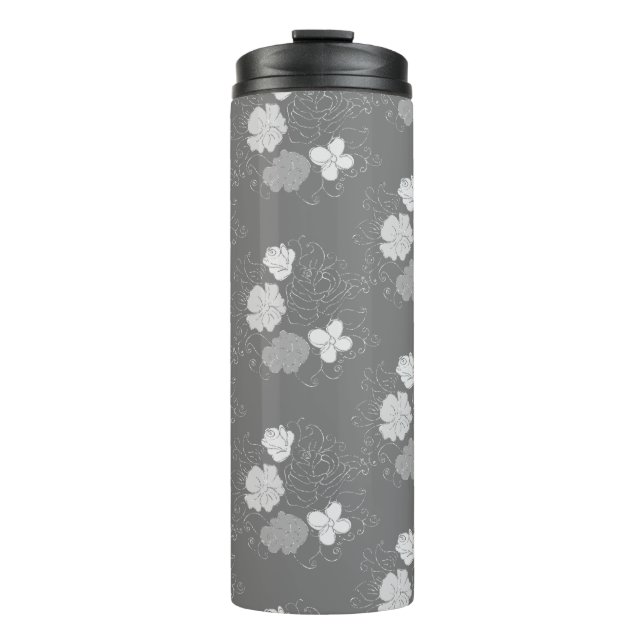 Termo Patrón floral gris y blanco moderno (Anverso)