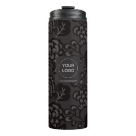 Termo Patrón floral gris y negro vibrante y negrita