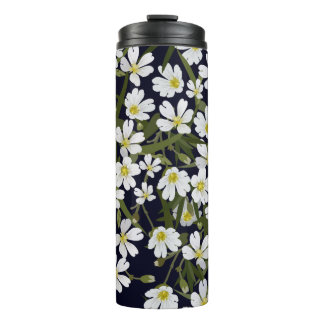 Termo patrón floral inmaculado vintage con campo blanco