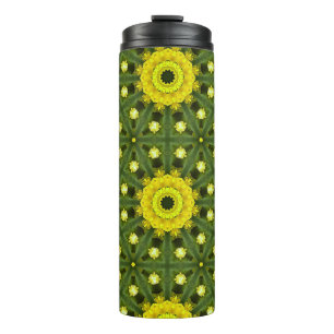 Termo Patrón floral Kaleidoscope Green Golden Sunburst