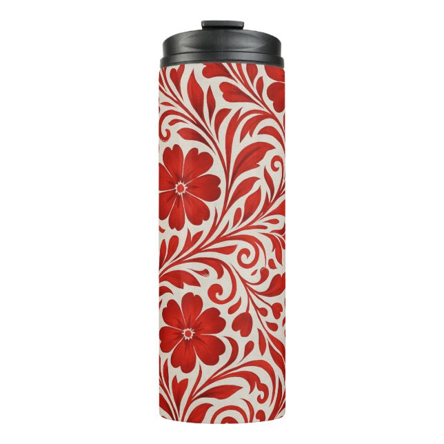 Termo Patrón floral negrita rojo y beige (Anverso)
