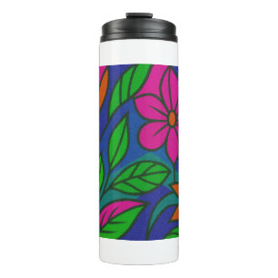 Termo Patrón floral neón - Mug de flor de color negrita